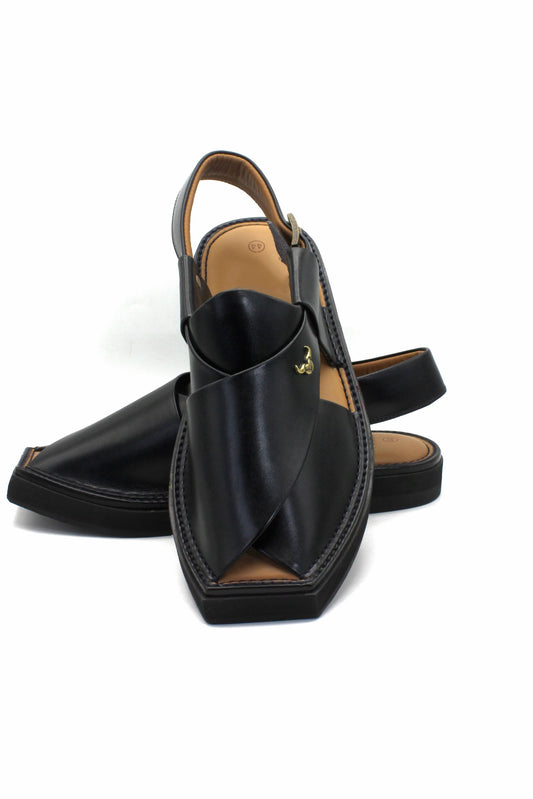 Luxury Black Authentic Peshawari Kaptaan Chappal by Rennuce