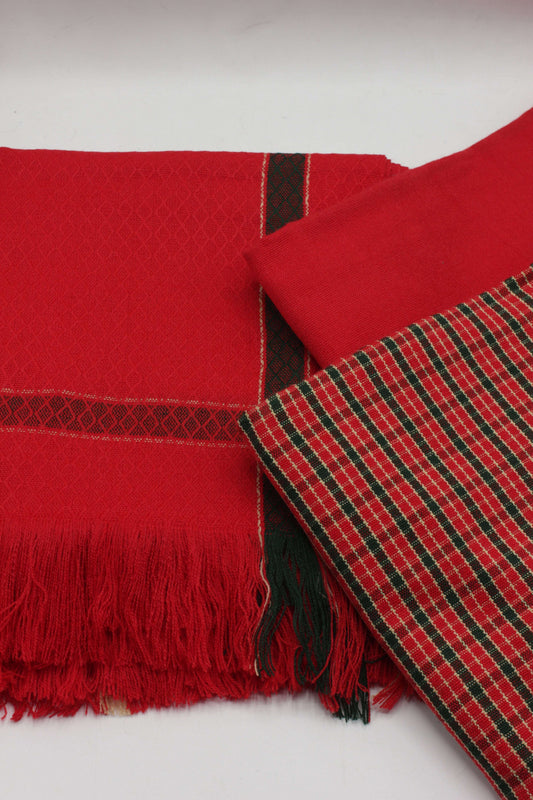 PREMIUM QUALITY RED WITH BLACK BORDER PURE WOOLEN SUIT FOR WOMEN