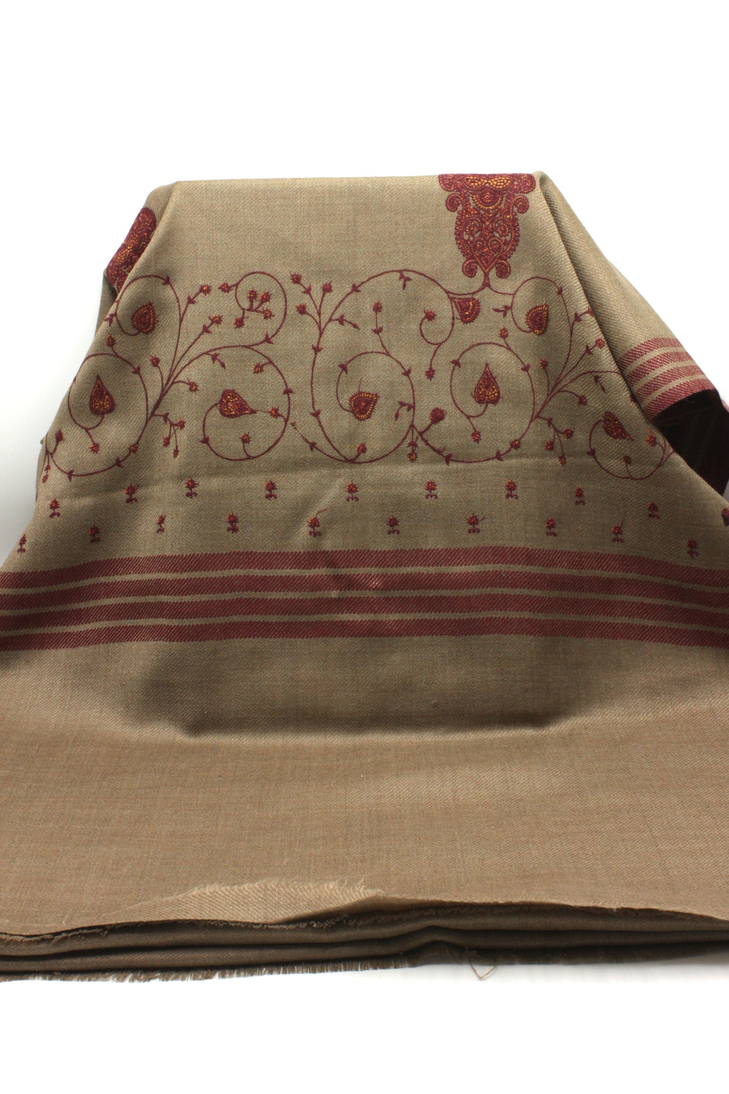 Premium Quality Brown with Red Embroidery Pashmina Cashmere Shawl