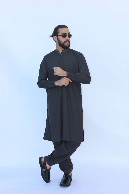 Premium Quality Carbon Shadow Kurta Shalwar by Rennuce