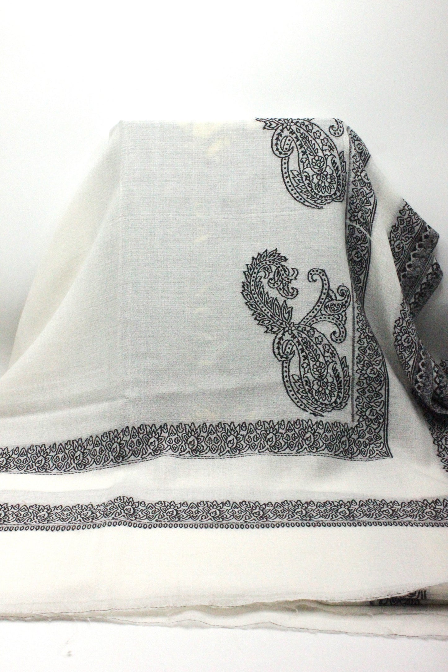 Premium Quality Extremely Soft Off White With Black Border Authentic Pashmina Cashmere Shawl by Rennuce