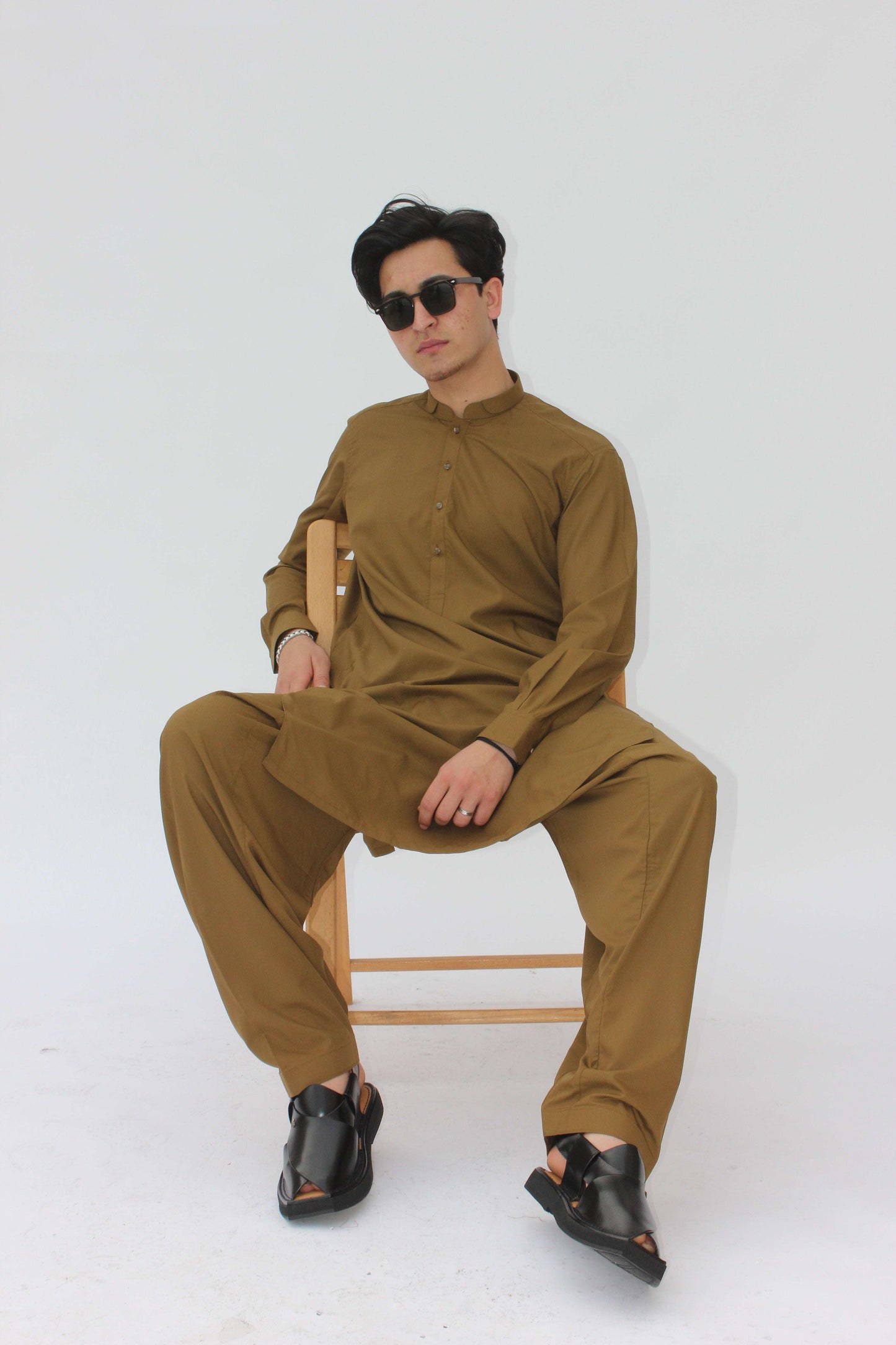 Premium Quality Musturd Double Ban Kameez Shalwar by Rennuce