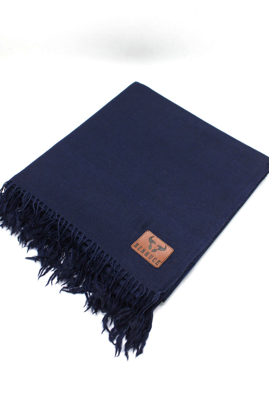 Premium Quality Plain Single Fiber Navy Blue Pure Woolen Shawl by Rennuce