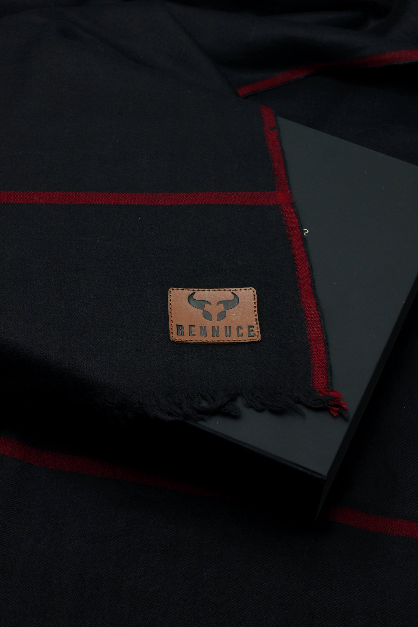Premium Quality Red Border Black Pure Woolen Shawl by Rennuce