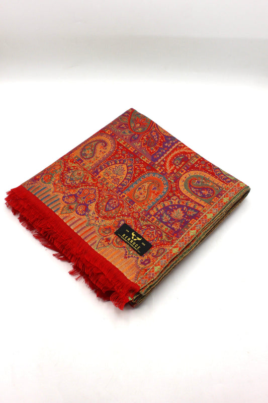 Premium Quality Red Multi Color Kani Pashmina Cashmere Shawl by Rennuce