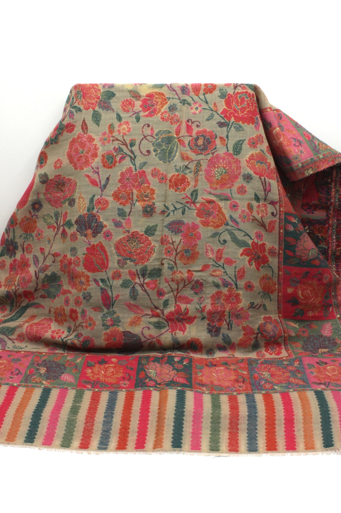 Premium Quality Red Multi Color Woven Pashmina Cashmere Shawl