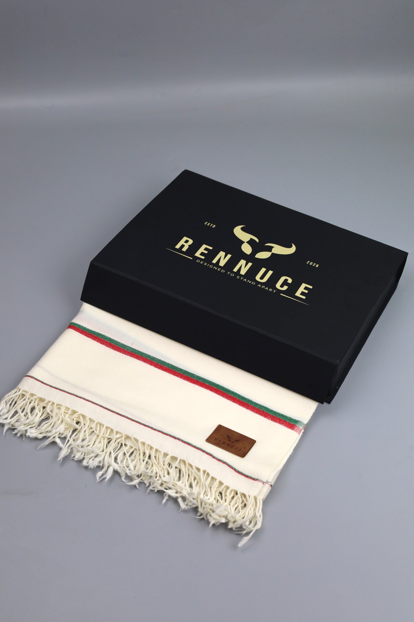 Premium Quality Double Fiber PTI Striped Off White Pure Woolen Shawl by Rennuce
