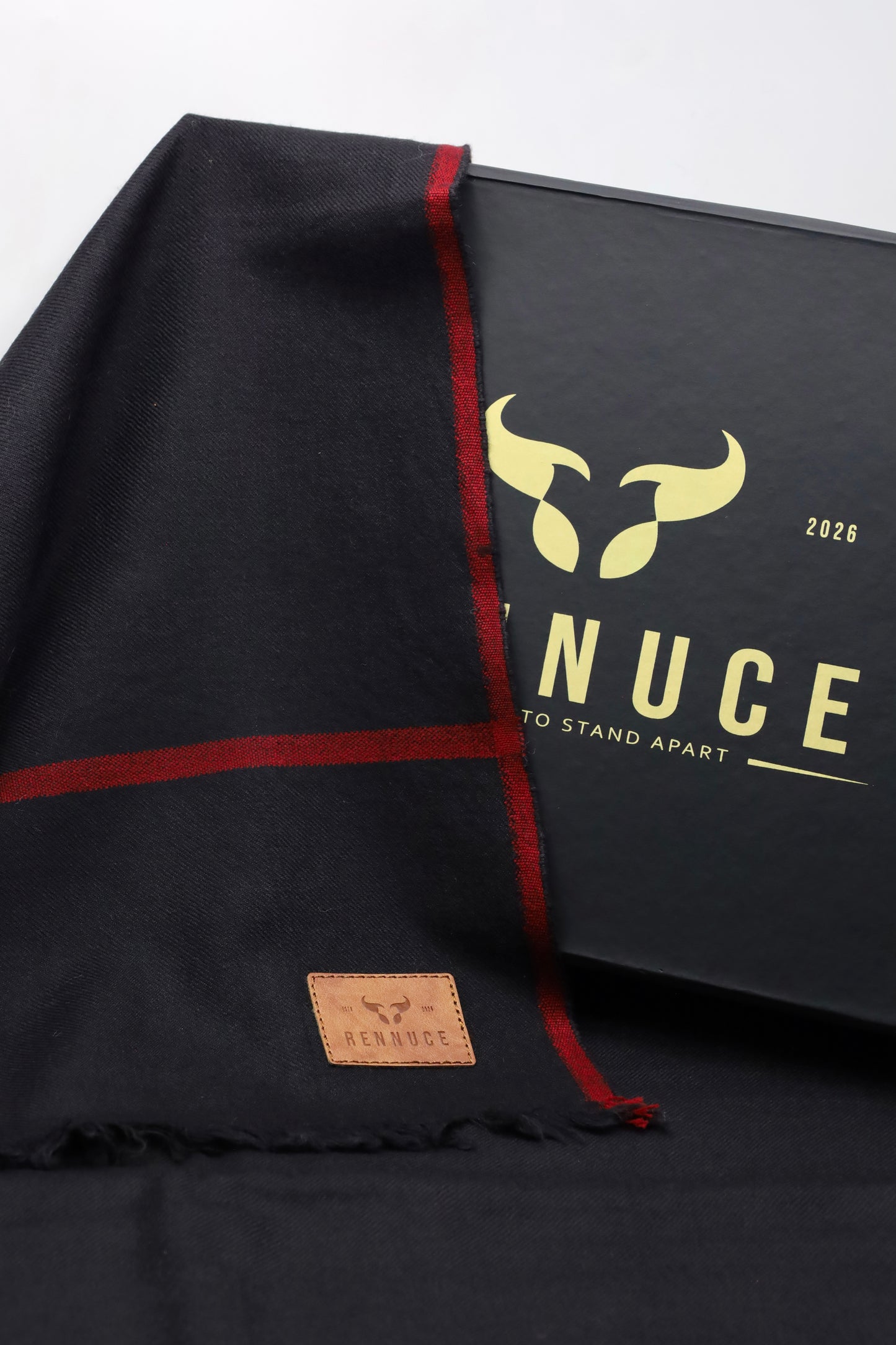 Premium Quality Maroon Border Black Pure Woolen Shawl by Rennuce