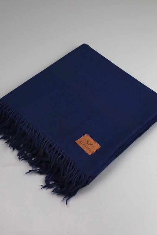 Premium Quality Plain Double Fiber Navy Blue Pure Woolen Shawl by Rennuce