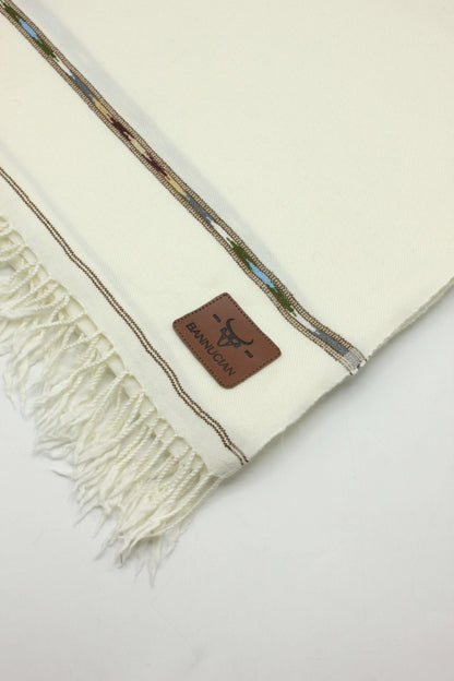 Premium Quality Double Fiber Off White Multi Color Striped Pure Woolen Shawl