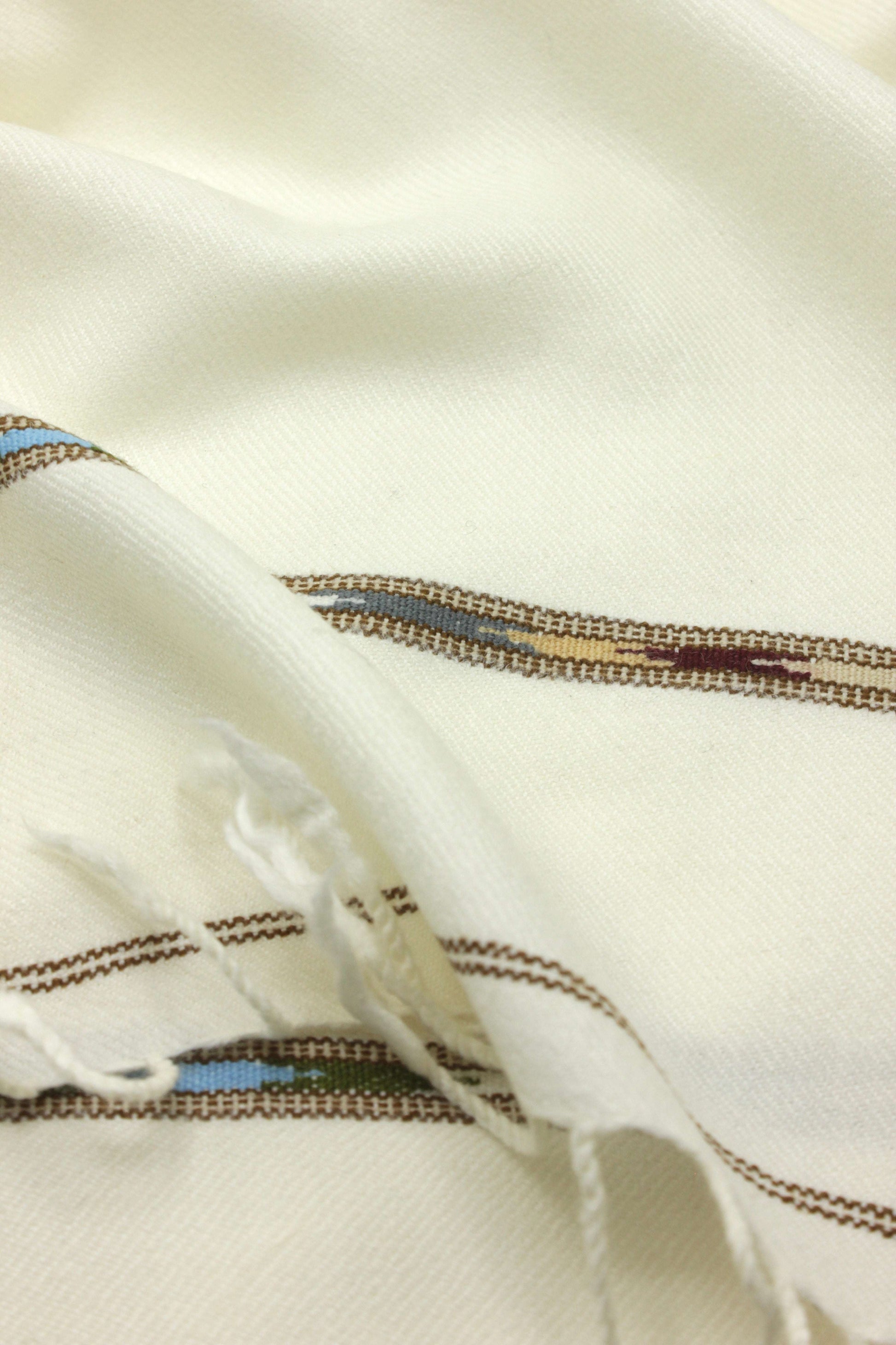 Premium Quality Double Fiber Off White Multi Color Striped Pure Woolen Shawl
