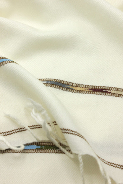 Premium Quality Double Fiber Off White Multi Color Striped Pure Woolen Shawl