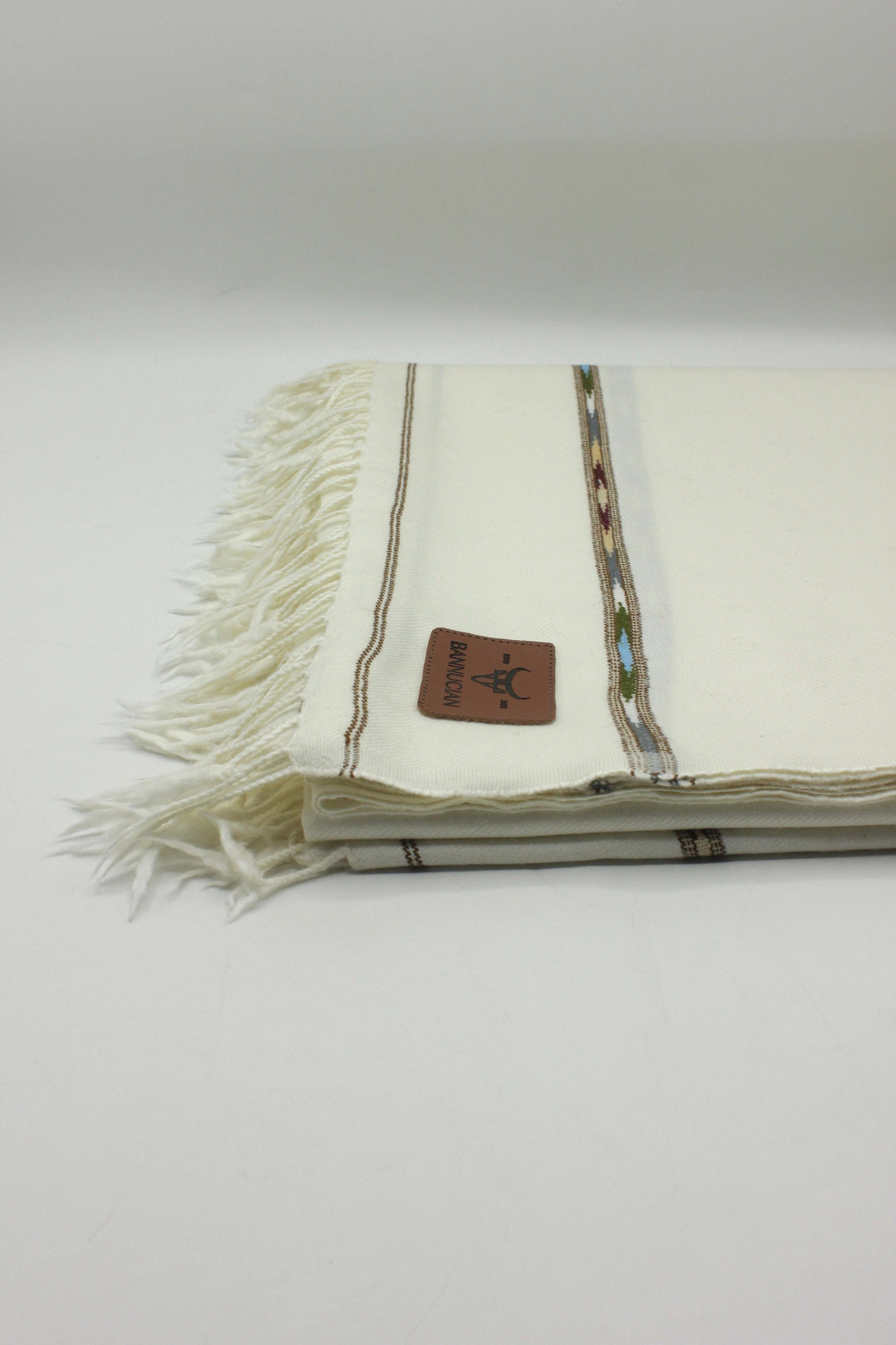 Premium Quality Double Fiber Off White Multi Color Striped Pure Woolen Shawl