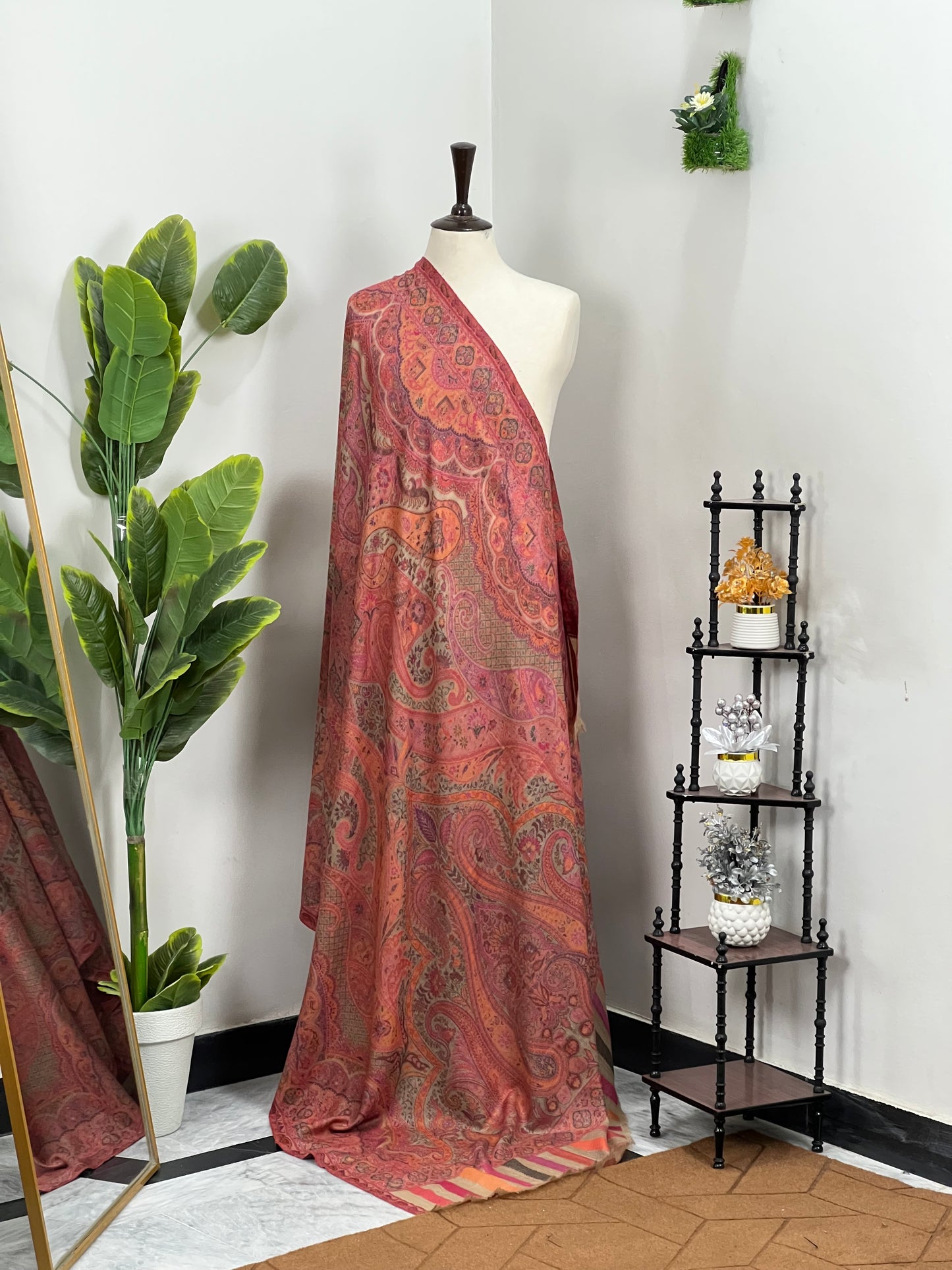 Premium Quality Pink Multi Color Woven Authentic Pashmina Cashmere Shawl by Rennuce