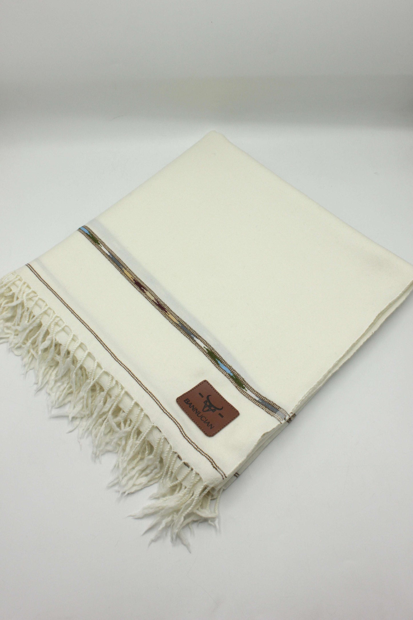 Premium Quality Double Fiber Off White Multi Color Striped Pure Woolen Shawl