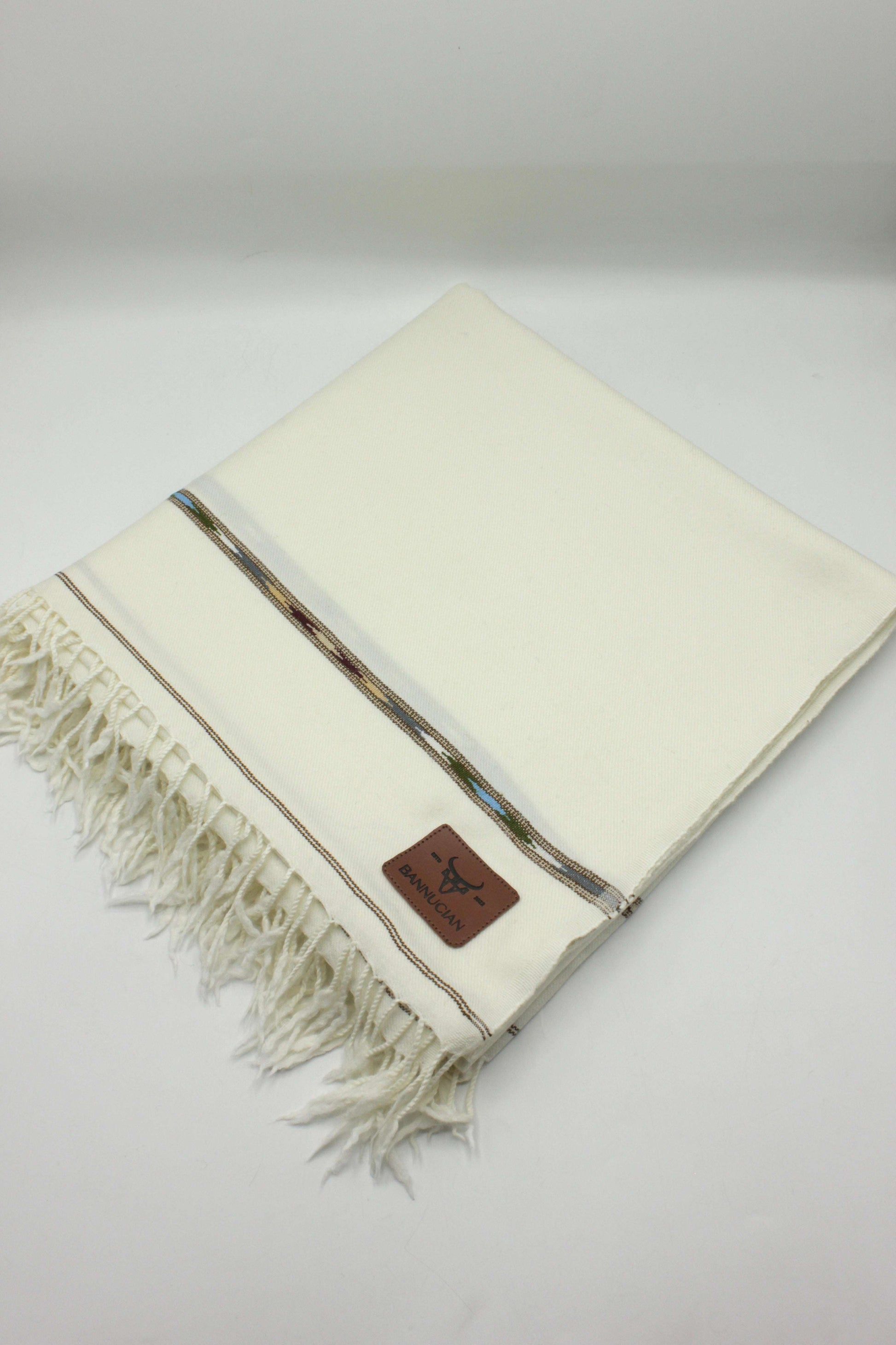 Premium Quality Double Fiber Off White Multi Color Striped Pure Woolen Shawl