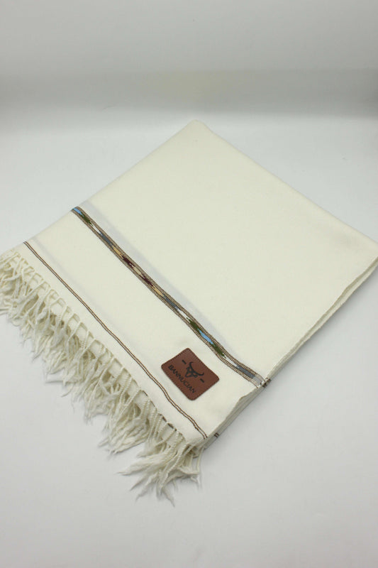 Premium Quality Double Fiber Off White Multi Color Striped Pure Woolen Shawl