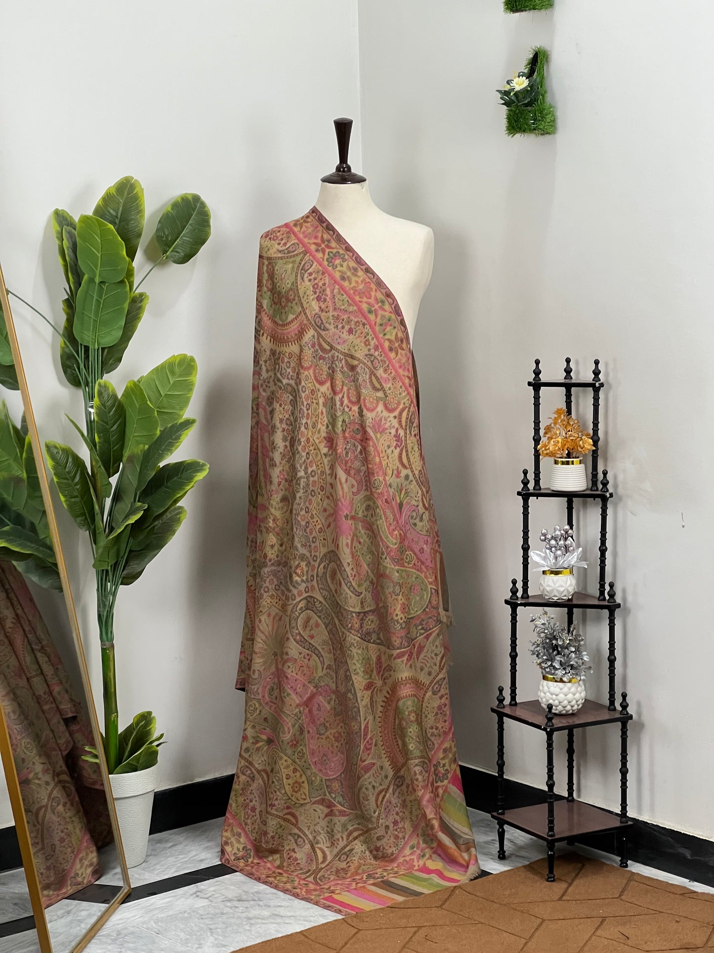 Premium Quality Beige Multi Color Woven Authentic Pashmina Cashmere Shawl by Rennuce