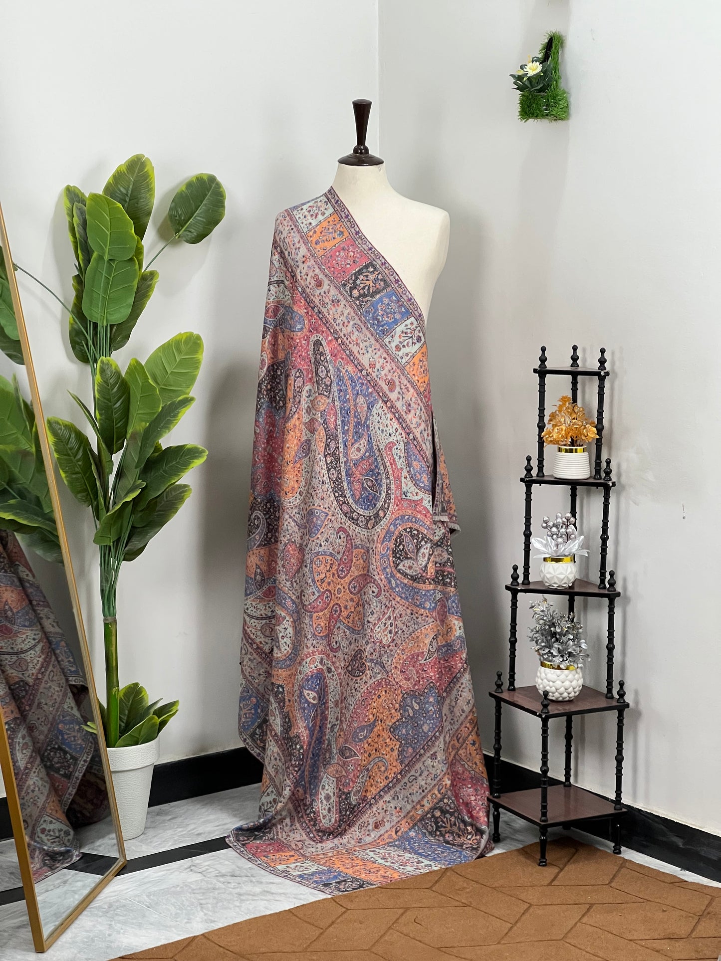 Premium Quality Off White Multi Color Woven Authentic Pashmina Cashmere Shawl by Rennuce