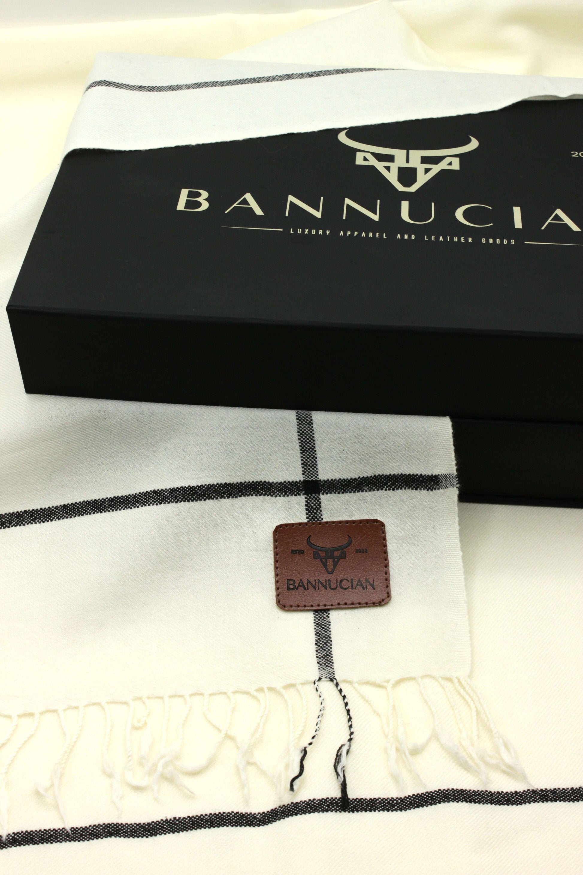 Premium Quality Off White Black Border Pure Woolen Shawl
