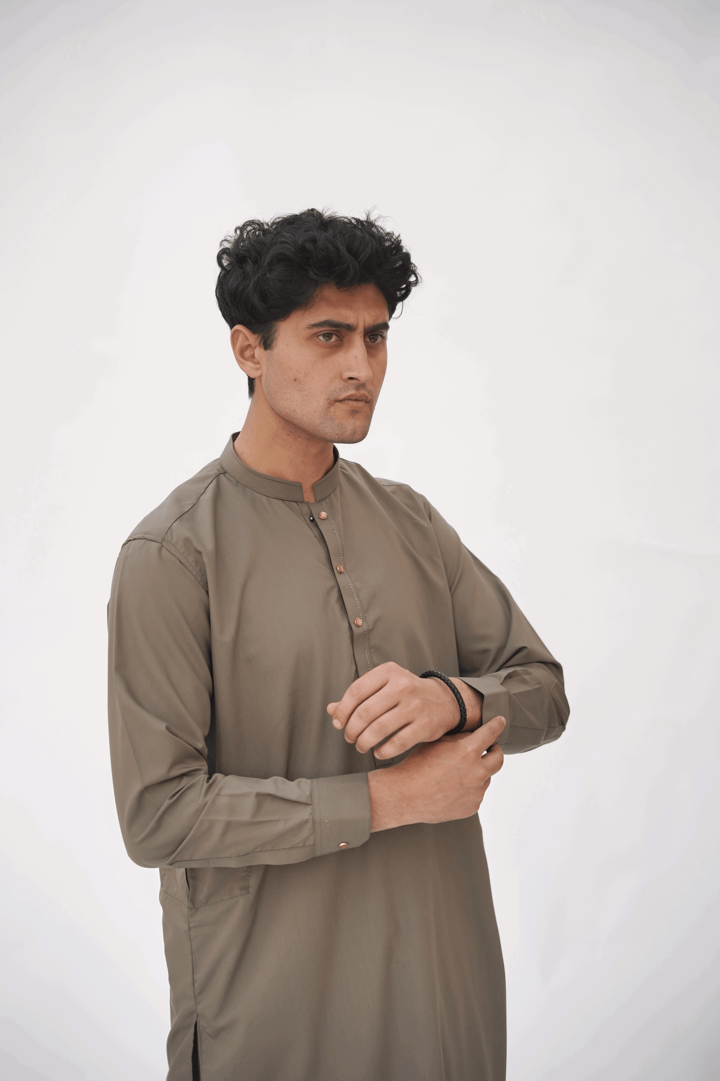 Brown Premium Quality Ash Olive Kurta Shalwar by Rennuce