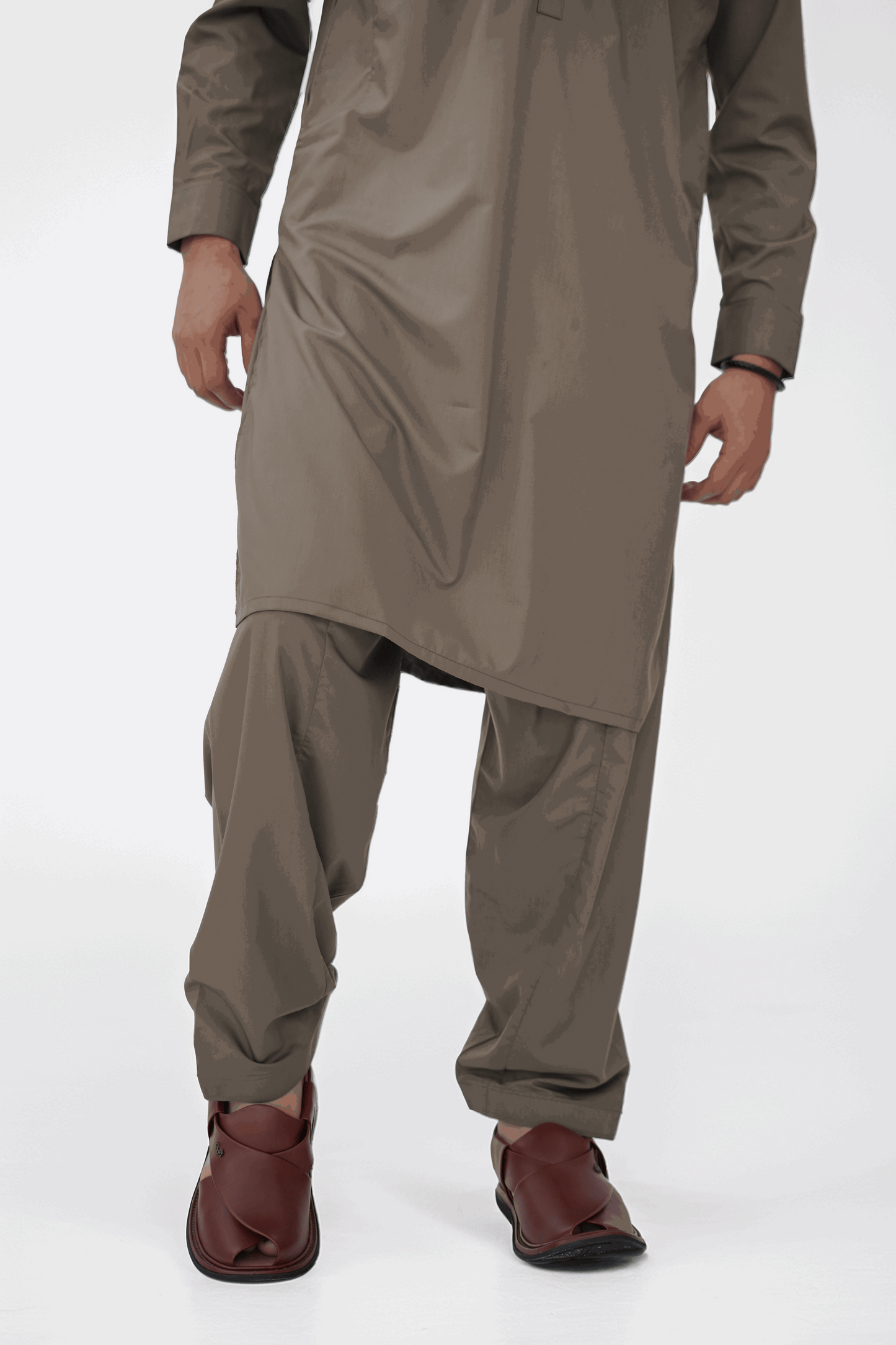 Brown Premium Quality Ash Olive Kurta Shalwar by Rennuce