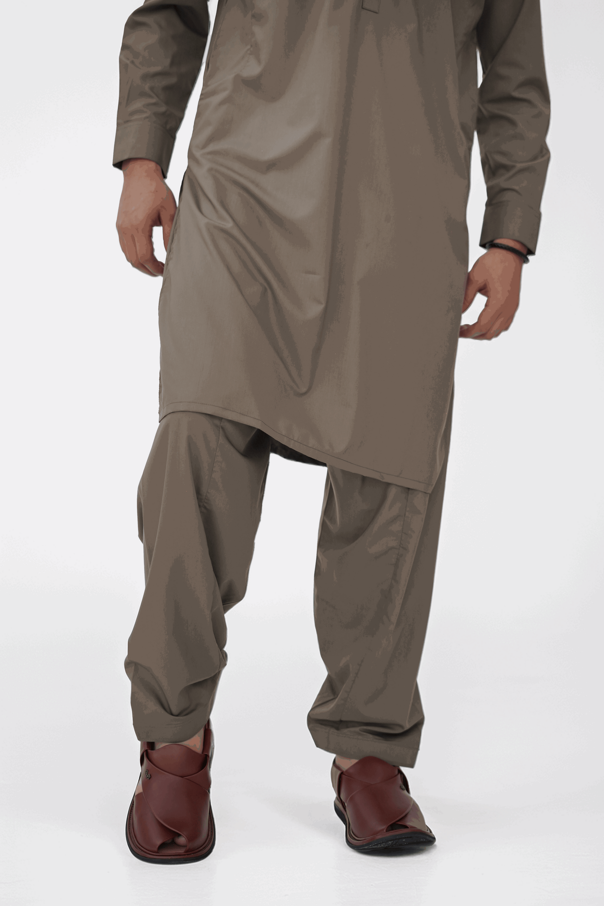 Brown Premium Quality Ash Olive Kurta Shalwar by Rennuce