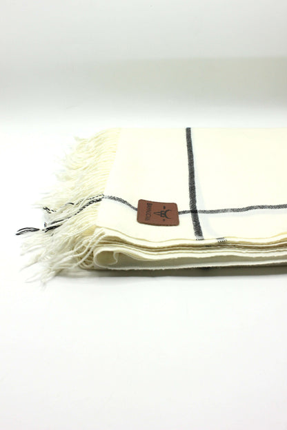 Premium Quality Off White Black Border Pure Woolen Shawl