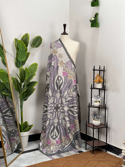 Premium Quality Off White Fully Multi Color Kalamkar Authentic Pashmina Cashmere Shawl by Rennuce