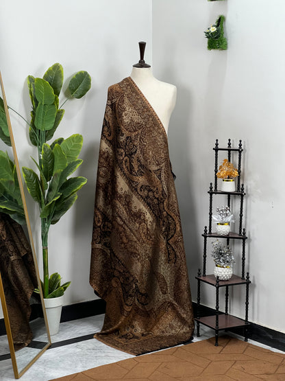 Premium Quality Brown Color Woven Authentic Pashmina Cashmere Shawl by Rennuce
