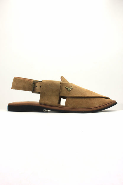 Luxury Beige Suede Authentic Peshawari  Chappal by Rennuce