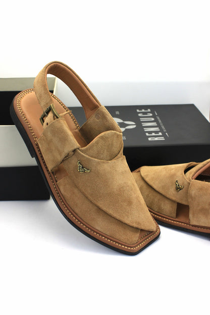 Luxury Beige Suede Authentic Peshawari  Chappal by Rennuce