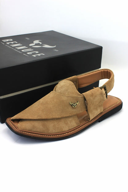 Luxury Beige Suede Authentic Peshawari  Chappal by Rennuce