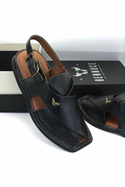 Luxury Black Coloured Authentic Peshawari Chappal by Rennuce