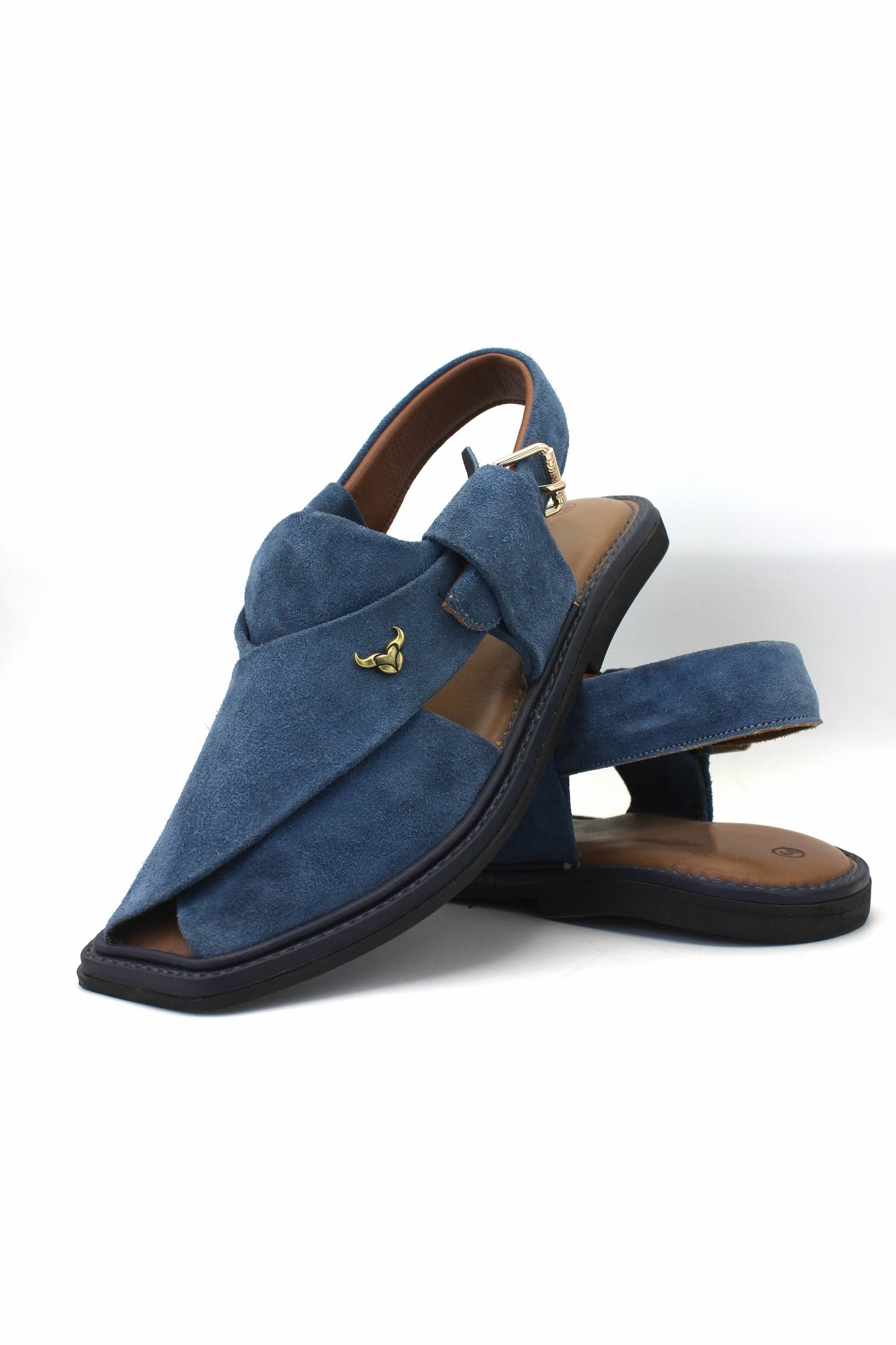 Luxury Dark Blue Suede Authentic Peshawari  Chappal by Rennuce