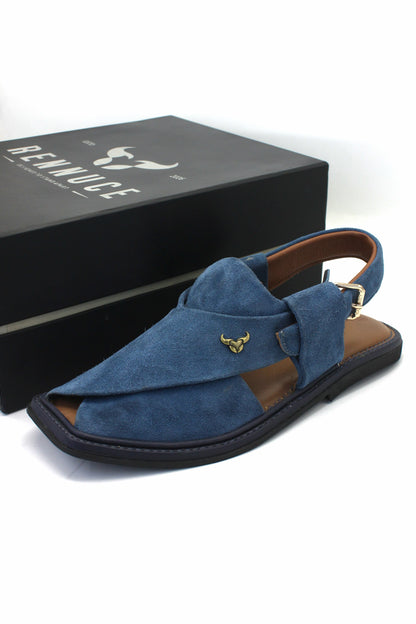 Luxury Dark Blue Suede Authentic Peshawari  Chappal by Rennuce