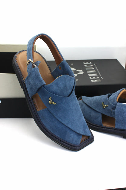 Luxury Dark Blue Suede Authentic Peshawari  Chappal by Rennuce