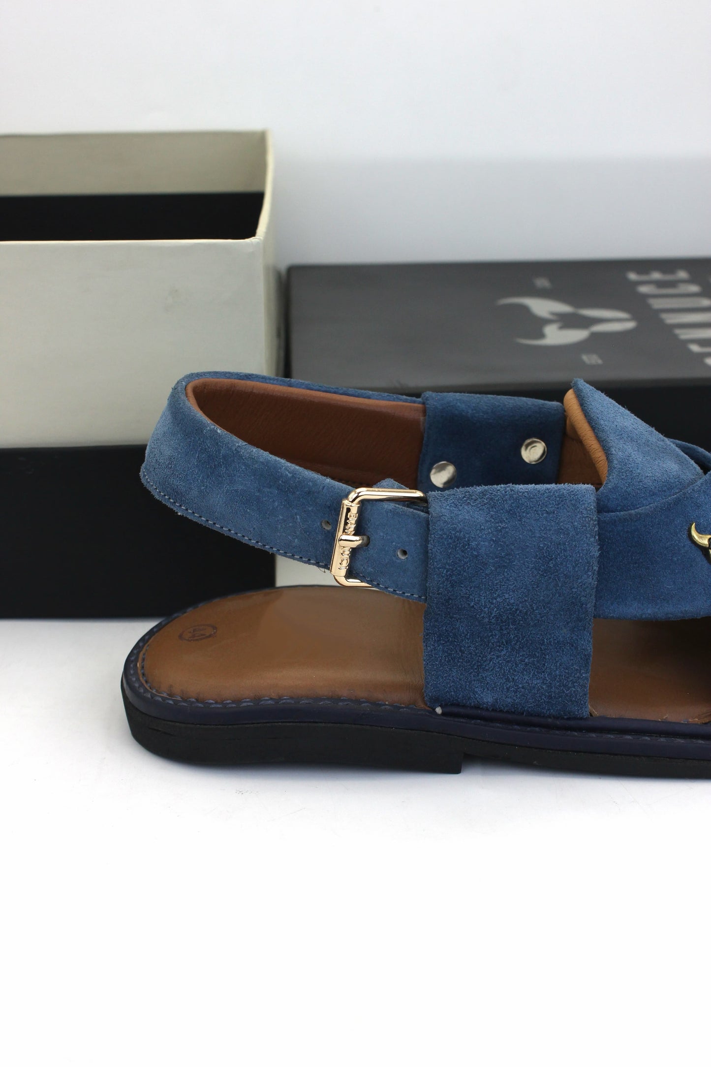 Luxury Dark Blue Suede Authentic Peshawari  Chappal by Rennuce