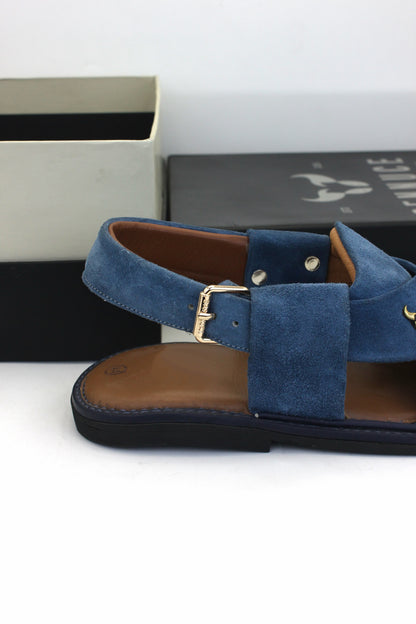 Luxury Dark Blue Suede Authentic Peshawari  Chappal by Rennuce
