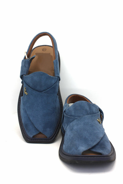 Luxury Dark Blue Suede Authentic Peshawari  Chappal by Rennuce