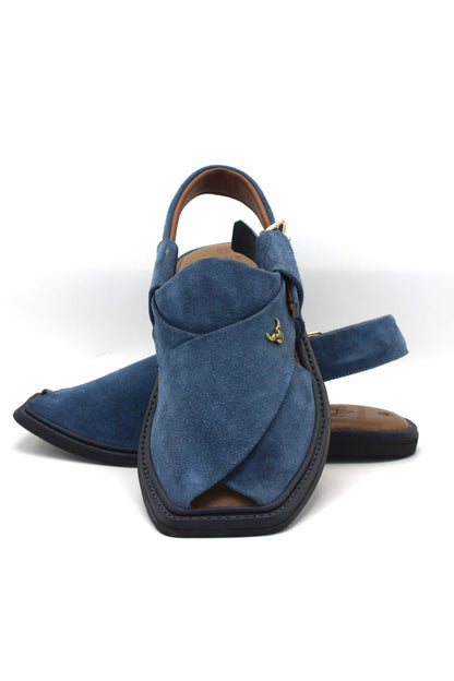 Luxury Dark Blue Suede Authentic Peshawari  Chappal by Rennuce