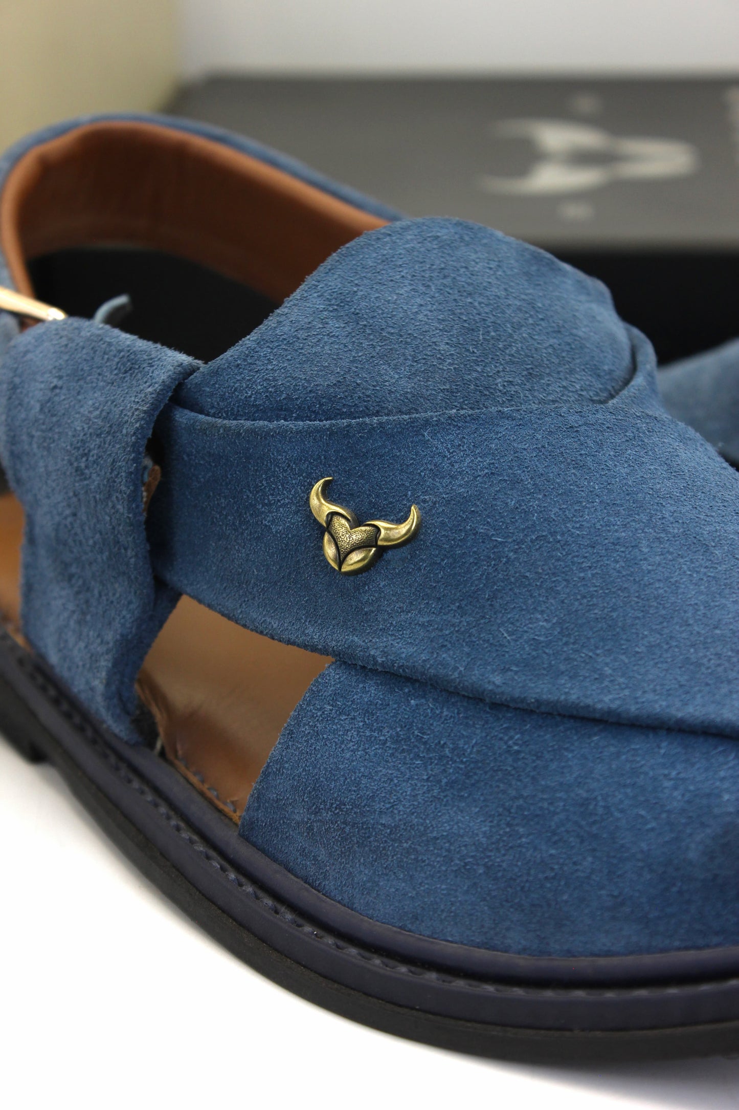 Luxury Dark Blue Suede Authentic Peshawari  Chappal by Rennuce