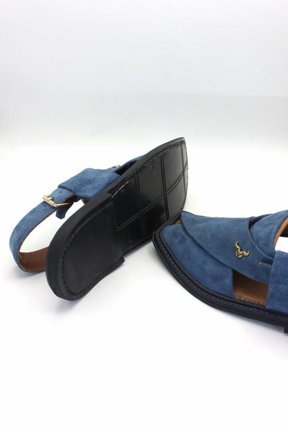 Luxury Dark Blue Suede Authentic Peshawari  Chappal by Rennuce