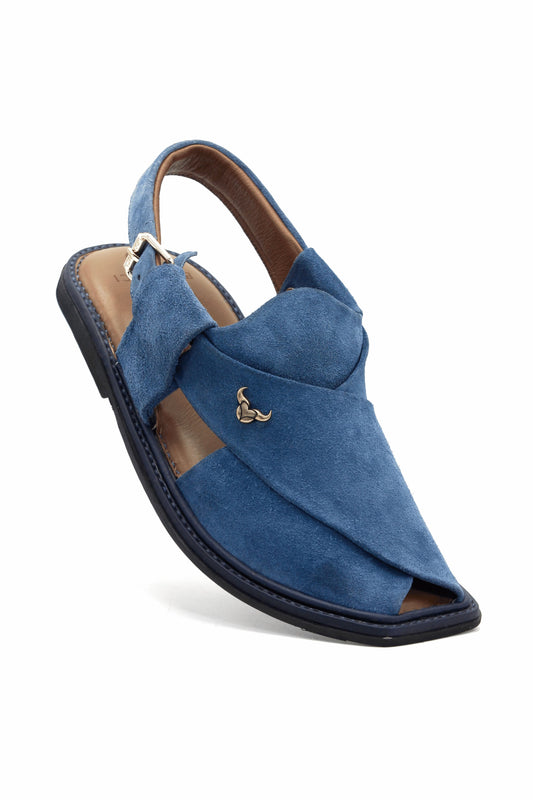 Luxury Dark Blue Suede Authentic Peshawari  Chappal by Rennuce