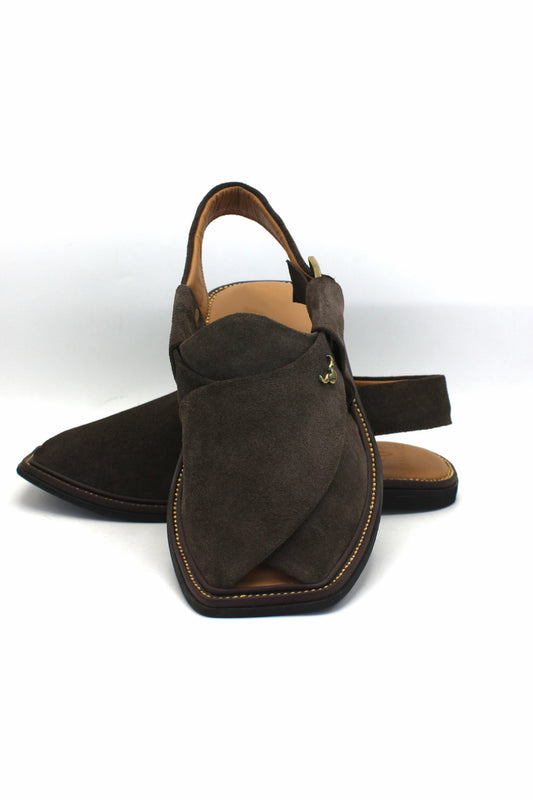 Luxury Dark Brown Suede Authentic Peshawari  Chappal by Rennuce