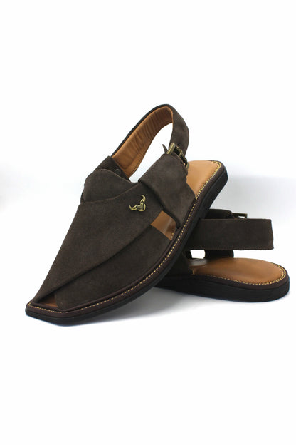 Luxury Dark Brown Suede Authentic Peshawari  Chappal by Rennuce