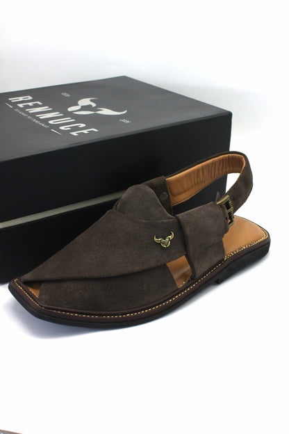 Luxury Dark Brown Suede Authentic Peshawari  Chappal by Rennuce