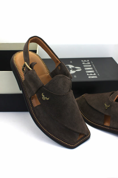 Luxury Dark Brown Suede Authentic Peshawari  Chappal by Rennuce