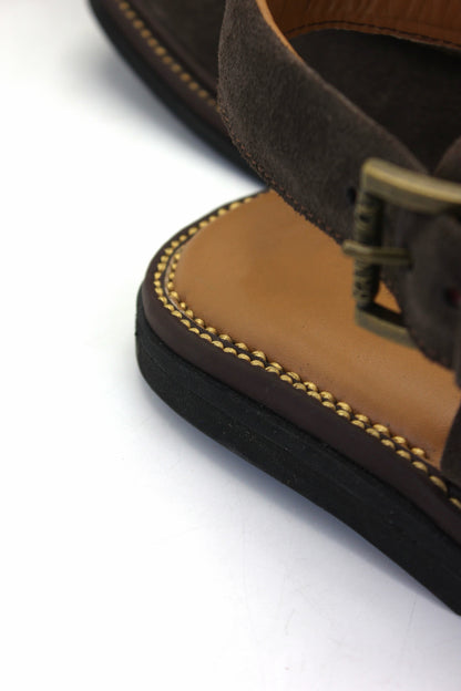 Luxury Dark Brown Suede Authentic Peshawari  Chappal by Rennuce