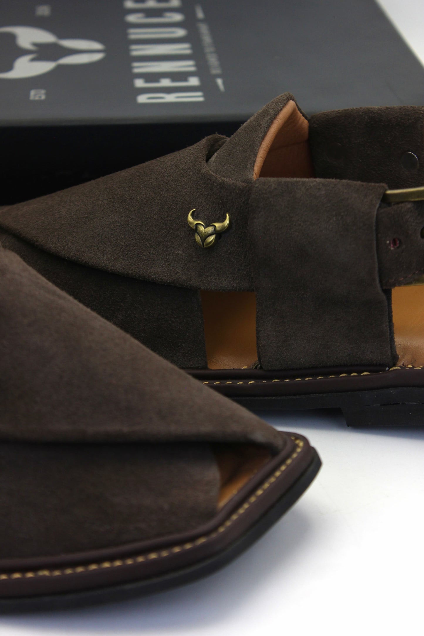 Luxury Dark Brown Suede Authentic Peshawari  Chappal by Rennuce